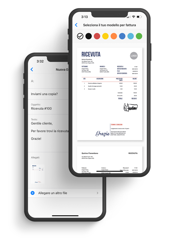 Immagine che mostra un esempio di due schermate dell'app mobile Invoice Home.