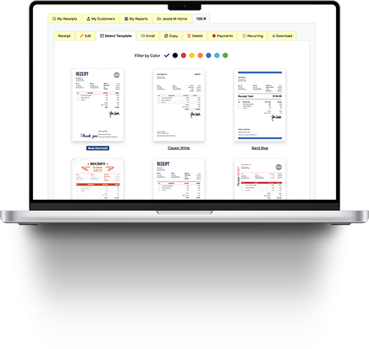 Página de Seleção de Modelo da Invoice Home Desktop Selecionando um modelo gratuito com a Invoice Home em um laptop.