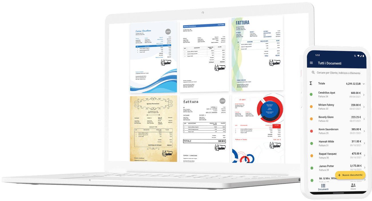 usa un laptop o un telefono cellulare per creare una fattura ora