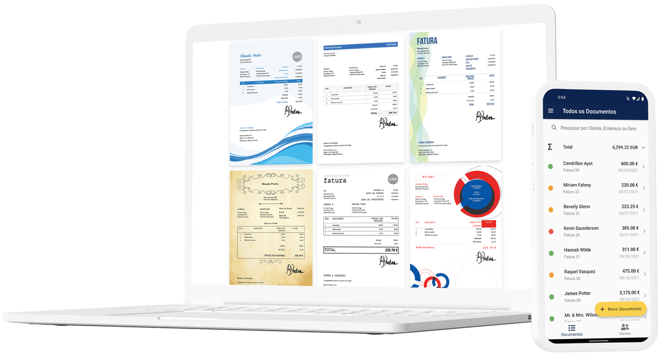 use um laptop ou telefone celular para criar uma fatura agora