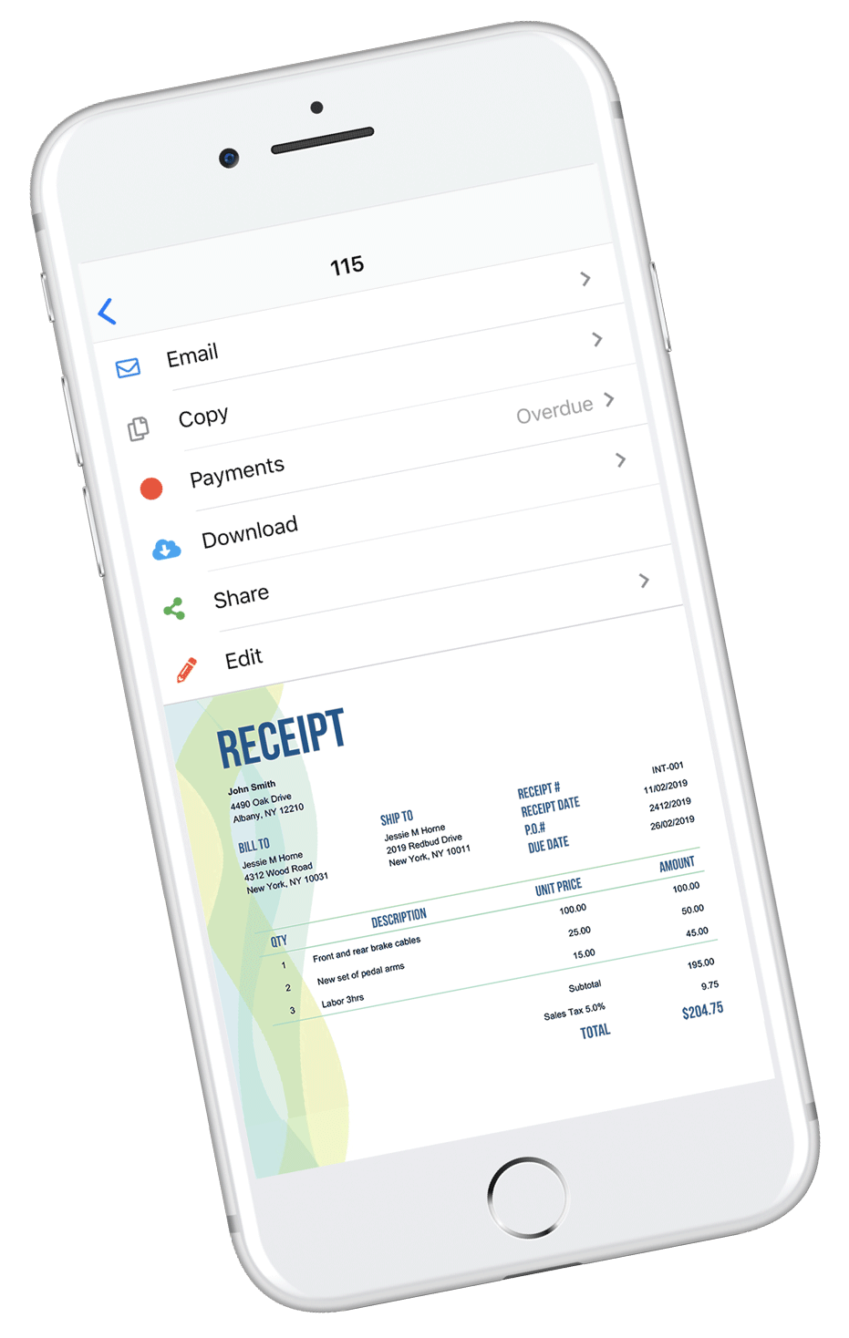 mobile app receipt templates