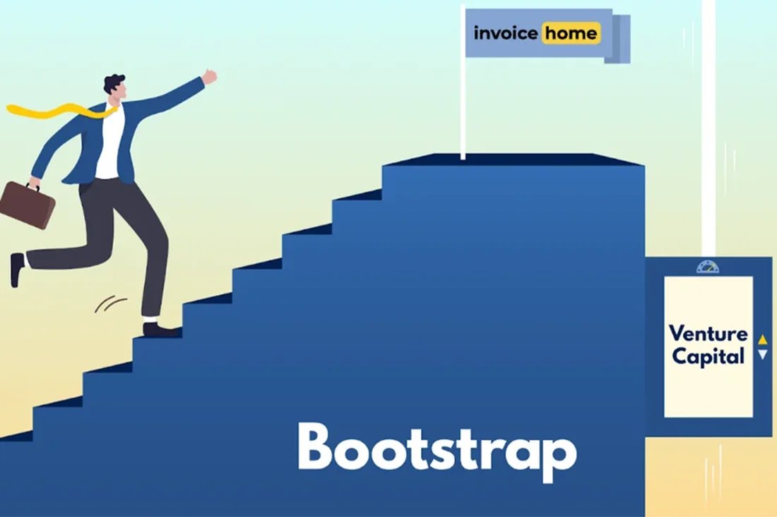 Man running up stairs instead of using an elevator depicting that Invoice Home was bootstrapped instead of relying on VC.